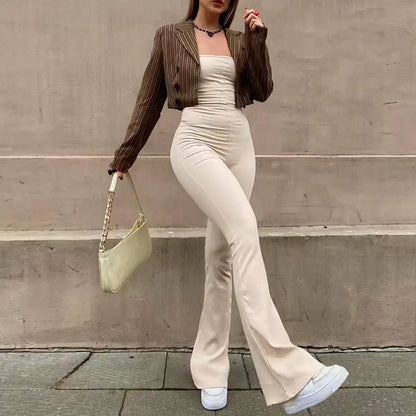 2023 Autumn Sexy Backless Bodycon Jumpsuits Women Flare Rompers Elegant Female Summer Casual Jumpsuits Solid Streetwear Pants