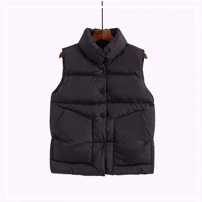 2023 Fashion Autumn New Stand Collar Elegant Down Coats Warm Outerwear Casual Belt Sleeveless Winter Women White Vests Jackets