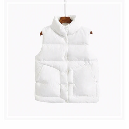 2023 Fashion Autumn New Stand Collar Elegant Down Coats Warm Outerwear Casual Belt Sleeveless Winter Women White Vests Jackets