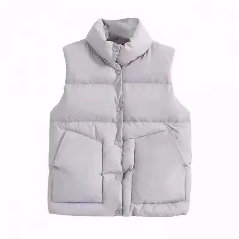 2023 Fashion Autumn New Stand Collar Elegant Down Coats Warm Outerwear Casual Belt Sleeveless Winter Women White Vests Jackets