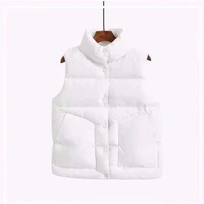 2023 Fashion Autumn New Stand Collar Elegant Down Coats Warm Outerwear Casual Belt Sleeveless Winter Women White Vests Jackets