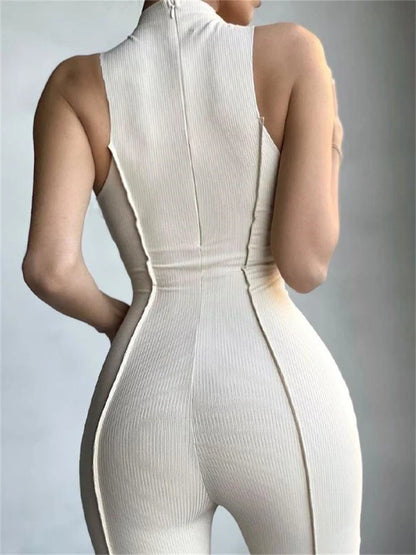 2023 Spring Bright Line Decoration Black Jumpsuit For Women One Piece Sexy Club Outfit Female Long Sleeve White Bodycon Jumpsuit