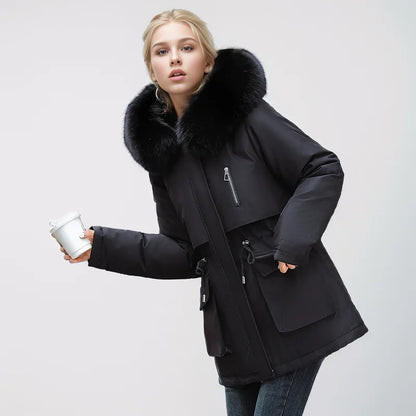 2024 Snow Wear Medium Long Parkas Winter Jacket Women Removable Lining Hooded Clothes Female Down Cotton Warm Coat