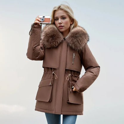 2024 Snow Wear Medium Long Parkas Winter Jacket Women Removable Lining Hooded Clothes Female Down Cotton Warm Coat