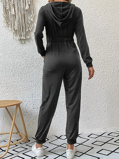 2024 Autumn Fashion Hooded Overalls Rompers Tracksuits Zipper Hoodie Casual Sportwear Spring New Pants Pockets Jumpsuit Elegant