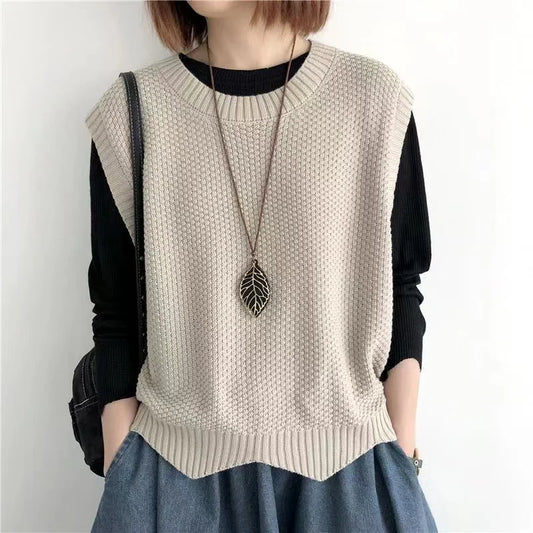 2024 Autumn Fashion Knitted Vest Women Knitted Vest Stylish Cozy O Neck Sleeveless Top New White Office Casual Waistcoat Jacket