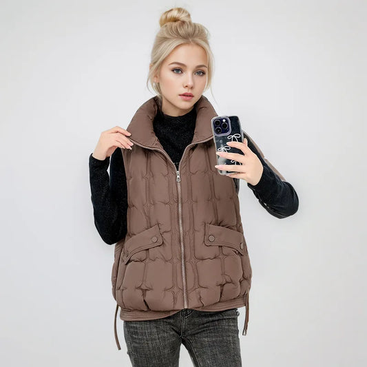 2024 Autumn New Cotton-padded Women's Jacket Short Cropped Puffer Jacket Loose-fit Down Vest Korean Style For Students Winter