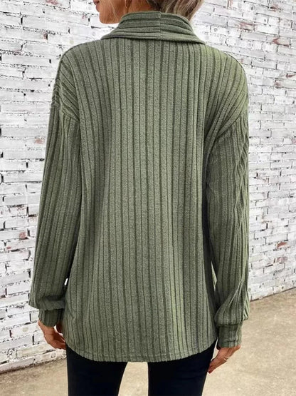 2024 Autumn Winter Female Long Sleeved Loose Plain Casual H-Line Rib Fabric Women Clothes Scarf Collar Solid Cardigan Knit Coat