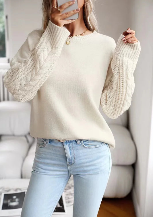 2024 Autumn Winter New Knitted Sweater Women's Solid Color Loose O-Neck Pullover Sweater Women's Fashion Long Sleeve Sweater Top