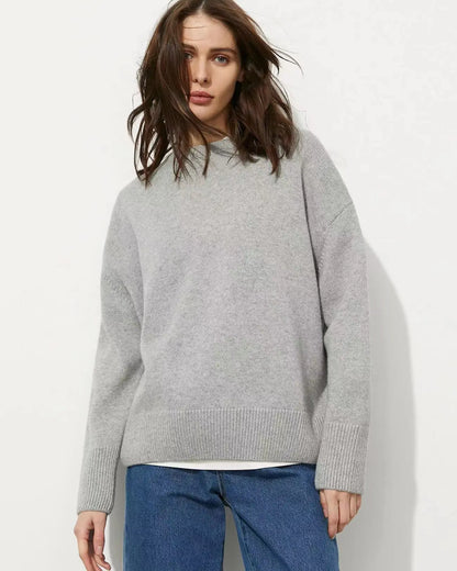 2024 Autumn Winter Women's O-Neck Pullovers Solid Soft Warm Knitted Top Gray Red Thick Female Sweater Long Sleeve Jumper New