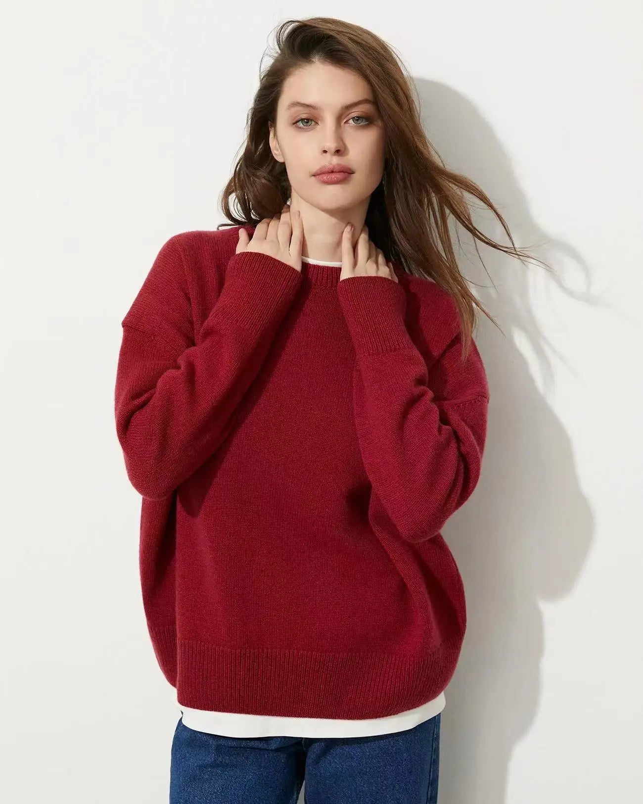 2024 Autumn Winter Women's O-Neck Pullovers Solid Soft Warm Knitted Top Gray Red Thick Female Sweater Long Sleeve Jumper New