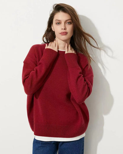 2024 Autumn Winter Women's O-Neck Pullovers Solid Soft Warm Knitted Top Gray Red Thick Female Sweater Long Sleeve Jumper New