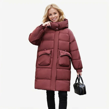 2024 Down Cotton Padded Coach Women's Winter Parka Pockets Medium-Length Coat New Female Hooded Warm Cotton Jacket Wholesale