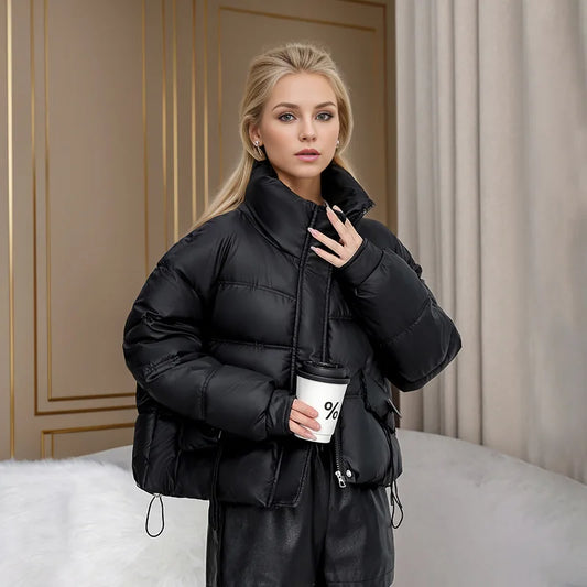 2024 Fashion Winter Women's Cold Coat Loose Stand Collar Oversize Short Parkas Casual Female Thick Warm Down Cotton Jackets