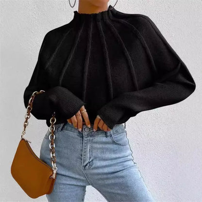 2024 Kintted Pullover Batball Sleeve Sweater Women Solid Round Neck Long Sleeve Top New T-shirt Loose Spider Web Short Knitwear