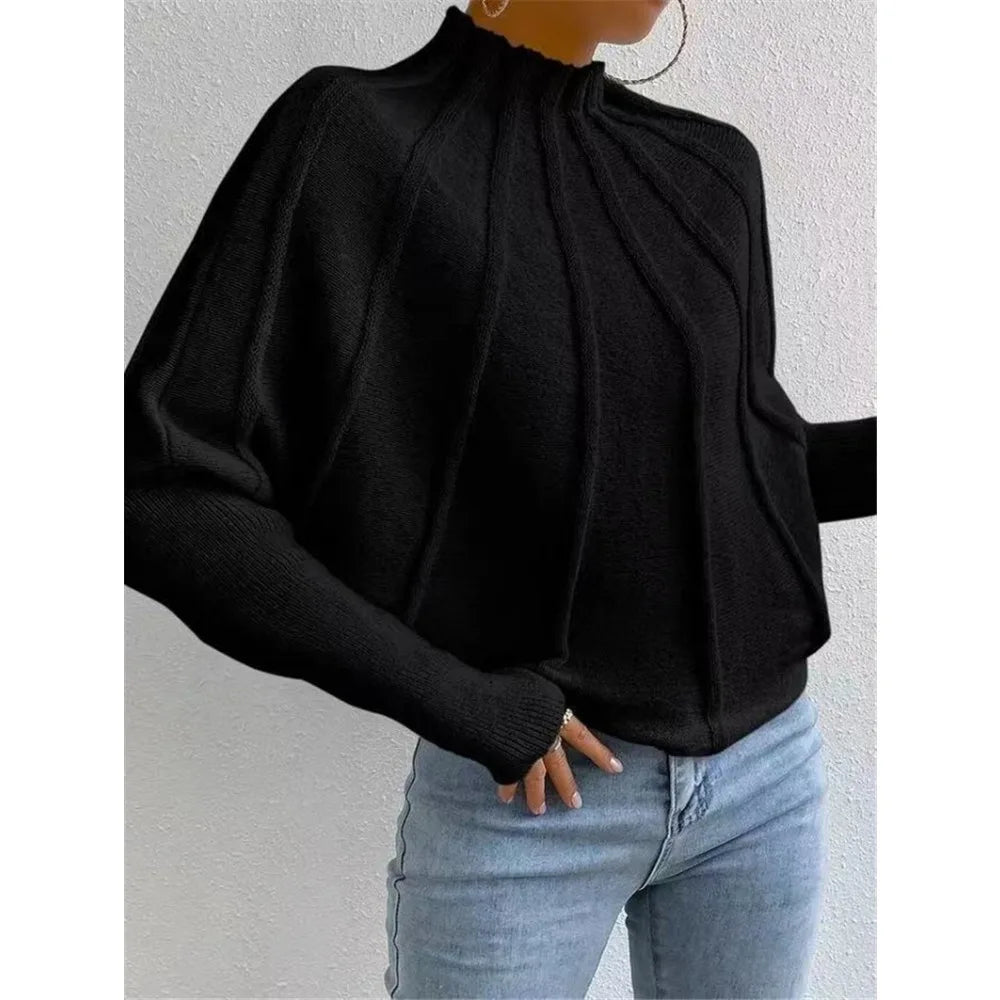 2024 Kintted Pullover Batball Sleeve Sweater Women Solid Round Neck Long Sleeve Top New T-shirt Loose Spider Web Short Knitwear