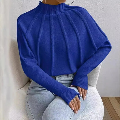 2024 Kintted Pullover Batball Sleeve Sweater Women Solid Round Neck Long Sleeve Top New T-shirt Loose Spider Web Short Knitwear