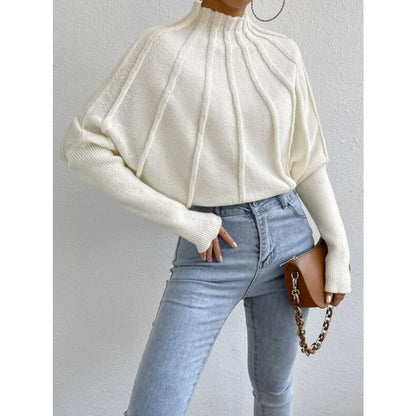 2024 Kintted Pullover Batball Sleeve Sweater Women Solid Round Neck Long Sleeve Top New T-shirt Loose Spider Web Short Knitwear