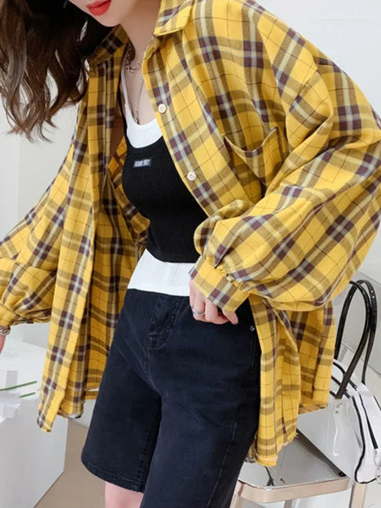 2024 New Autumn Fashion Plaid Women Shirt Fashion Korean Oversize Tops Harajuku Daily All-match Long Sleeve Chic Female Shirts