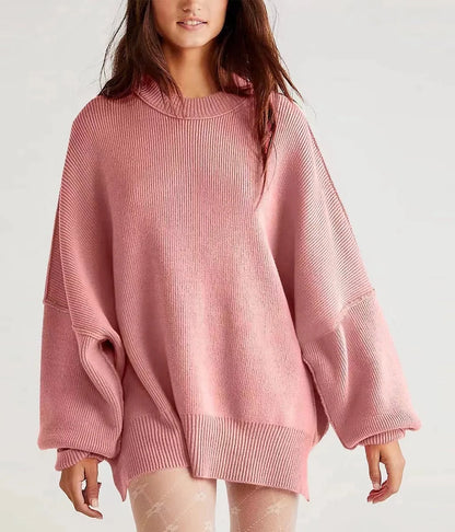 2024 New Autumn Women's Crewneck Batwing Long Sleeve Sweaters Pullover Fall Oversized Ribbed Knit Side Slit Pullover Tops Winter