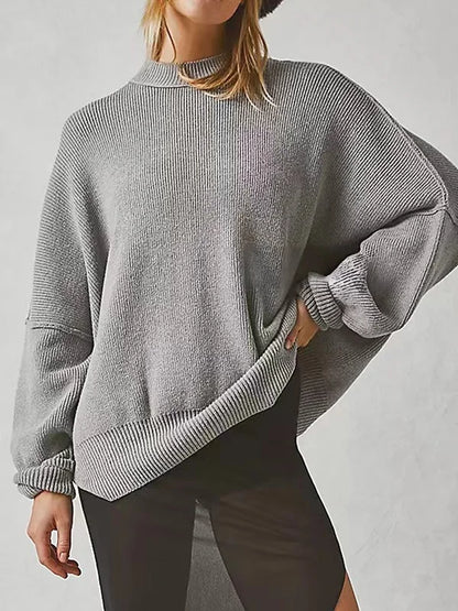 2024 New Autumn Women's Crewneck Batwing Long Sleeve Sweaters Pullover Fall Oversized Ribbed Knit Side Slit Pullover Tops Winter