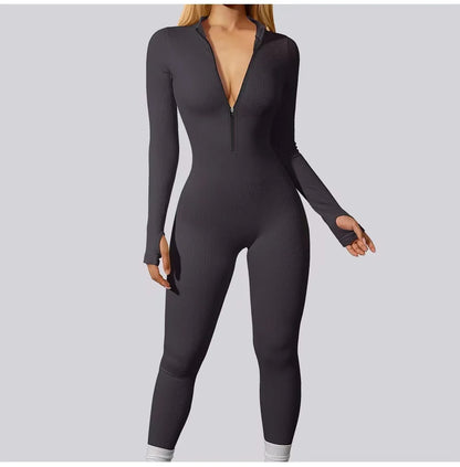 2024 New Fitness Outfit Female Casual Sport Workout Zipper Jumpsuit Women Romper Long Sleeves Skinny Activity Wear Overalls Tops