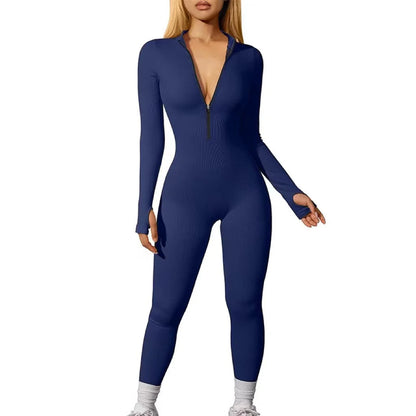 2024 New Fitness Outfit Female Casual Sport Workout Zipper Jumpsuit Women Romper Long Sleeves Skinny Activity Wear Overalls Tops