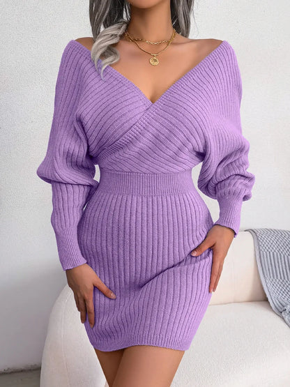 2024 New Spring Bodycon Sweater Dresses For Women Autumn Casual Long Sleeve Knitted Clothes White Green Blue Black Purple Dress