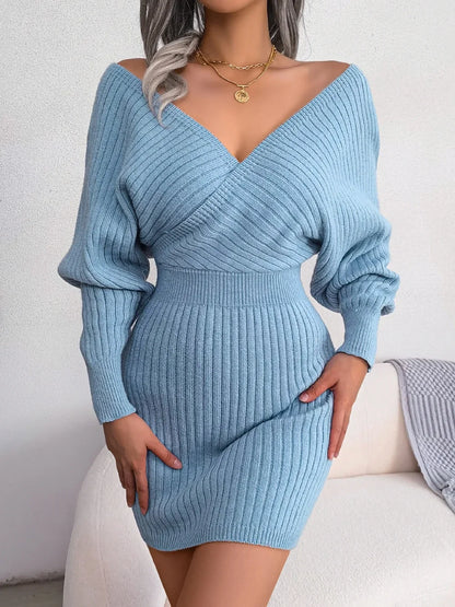 2024 New Spring Bodycon Sweater Dresses For Women Autumn Casual Long Sleeve Knitted Clothes White Green Blue Black Purple Dress