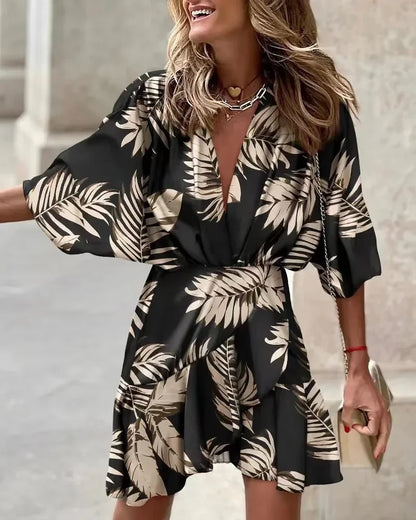 2024 Summer Irregular Beach Mini Dress For Women Fashion Print Casual Bohemia Style Sundress Female Bat Sleeve Ruffles Dresses