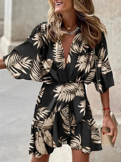 2024 Summer Irregular Beach Mini Dress For Women Fashion Print Casual Bohemia Style Sundress Female Bat Sleeve Ruffles Dresses