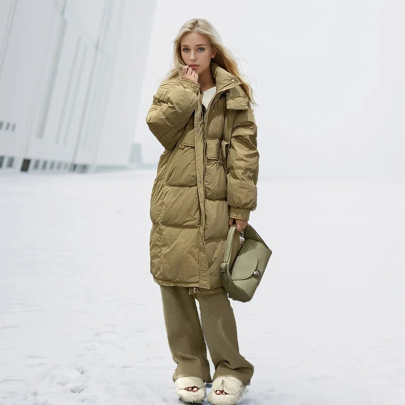 2024 Winter Down Cotton-padded Medium-length Hooded Jacket Korean Female Style Loose Fit Thickened Parkas For All Seasons Coat