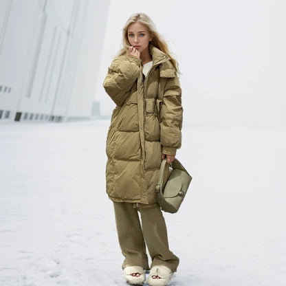 2024 Winter Down Cotton-padded Medium-length Hooded Jacket Korean Female Style Loose Fit Thickened Parkas For All Seasons Coat