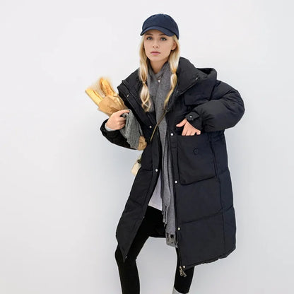 2024 Winter Down Cotton-padded Medium-length Hooded Jacket Korean Female Style Loose Fit Thickened Parkas For All Seasons Coat