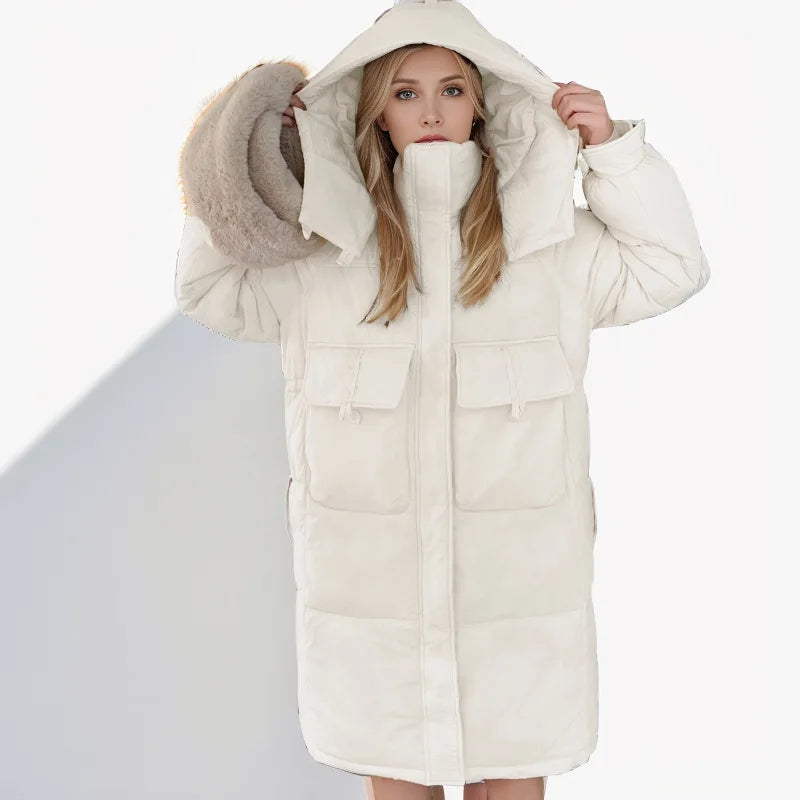 2024 Winter Down Cotton-padded Medium-length Hooded Jacket Korean Female Style Loose Fit Thickened Parkas For All Seasons Coat