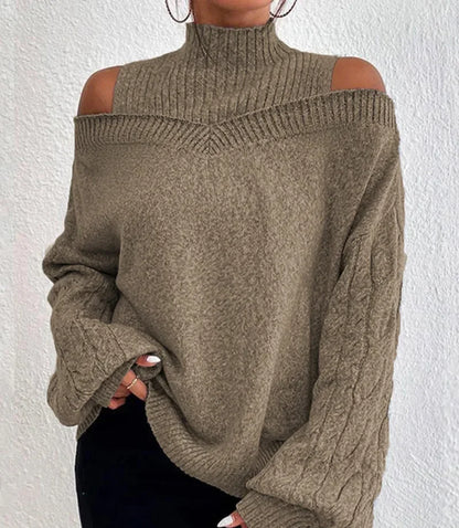 2024 Winter Fashion Women's High Neck Knitted Pullover Loose Elastic Wool Knitted Top Off Shoulder Elegant Street Style Sweater