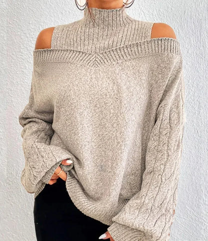 2024 Winter Fashion Women's High Neck Knitted Pullover Loose Elastic Wool Knitted Top Off Shoulder Elegant Street Style Sweater