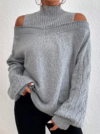 2024 Winter Fashion Women's High Neck Knitted Pullover Loose Elastic Wool Knitted Top Off Shoulder Elegant Street Style Sweater