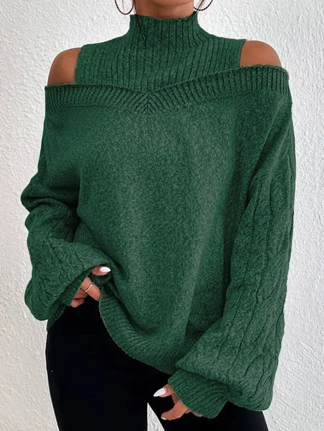 2024 Winter Fashion Women's High Neck Knitted Pullover Loose Elastic Wool Knitted Top Off Shoulder Elegant Street Style Sweater