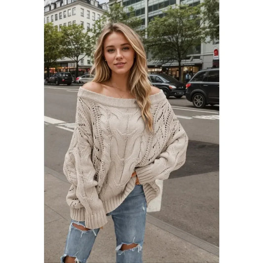 2024 Winter Female Fashion Sexy Twist Knitted Jumpers Sweater Women Elegant Off Shoulder Hollow Long Sleeve Lady Pullover Autumn