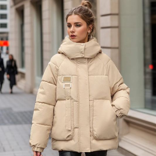 2024 Winter Women Short Down Cotton Jacket Female New Hooded Thicken Warm Parkas Coats Loose Puffer Pocket Jacket Coats Overcoat