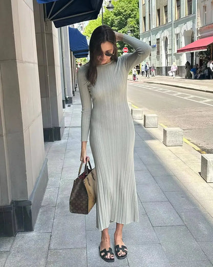 2024 Women Spring Solid Maxi Long Sweater Dress Elegant Casual Fashion Pullover Bodycon Slim Streetwear Knitted Dress Autumn