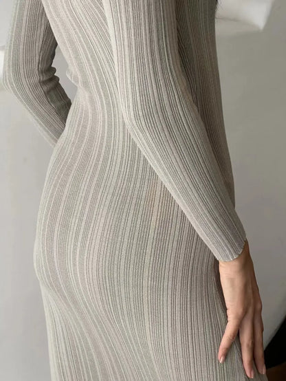 2024 Women Spring Solid Maxi Long Sweater Dress Elegant Casual Fashion Pullover Bodycon Slim Streetwear Knitted Dress Autumn