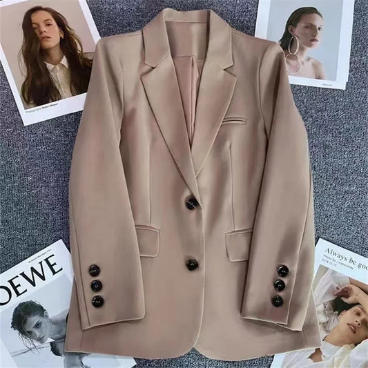 2024 Women's Jacket New in Korean Fashion Small Suit Top Brown Suit Coat Clothes Loose Straight Temperament Slim Blazer Female