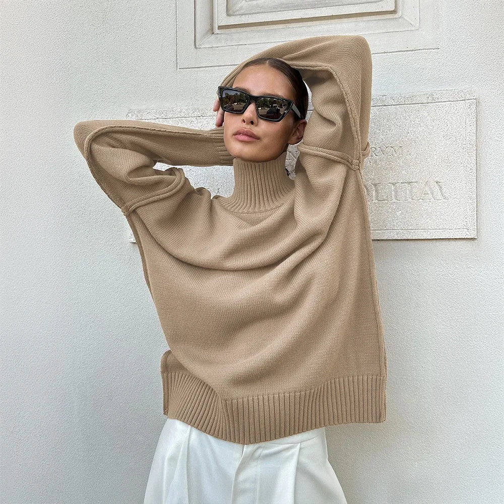 2025 New Women's Solid Color Knitted Turtleneck Sweater Autumn Winter Thick Loose Casual Pullovers Female Warm Fashion Sweater