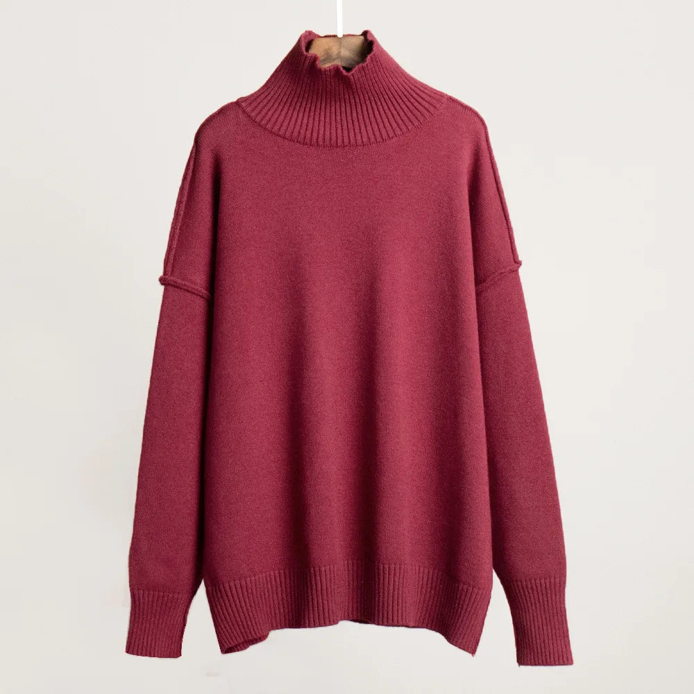 2025 New Women's Solid Color Knitted Turtleneck Sweater Autumn Winter Thick Loose Casual Pullovers Female Warm Fashion Sweater