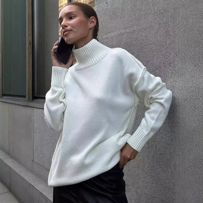 2025 New Women's Solid Color Knitted Turtleneck Sweater Autumn Winter Thick Loose Casual Pullovers Female Warm Fashion Sweater