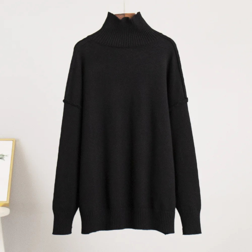 2025 New Women's Solid Color Knitted Turtleneck Sweater Autumn Winter Thick Loose Casual Pullovers Female Warm Fashion Sweater