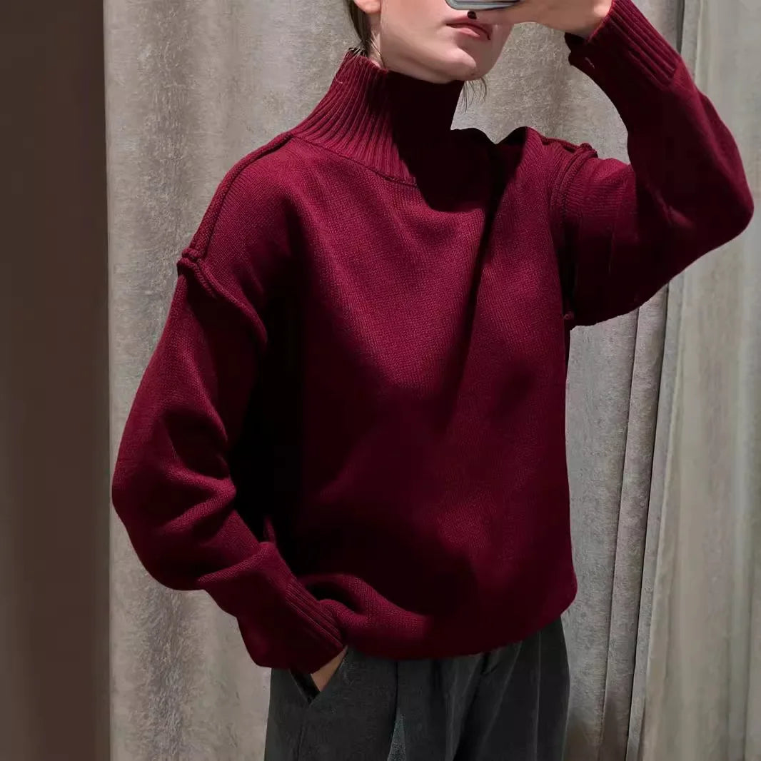 2025 New Women's Solid Color Knitted Turtleneck Sweater Autumn Winter Thick Loose Casual Pullovers Female Warm Fashion Sweater