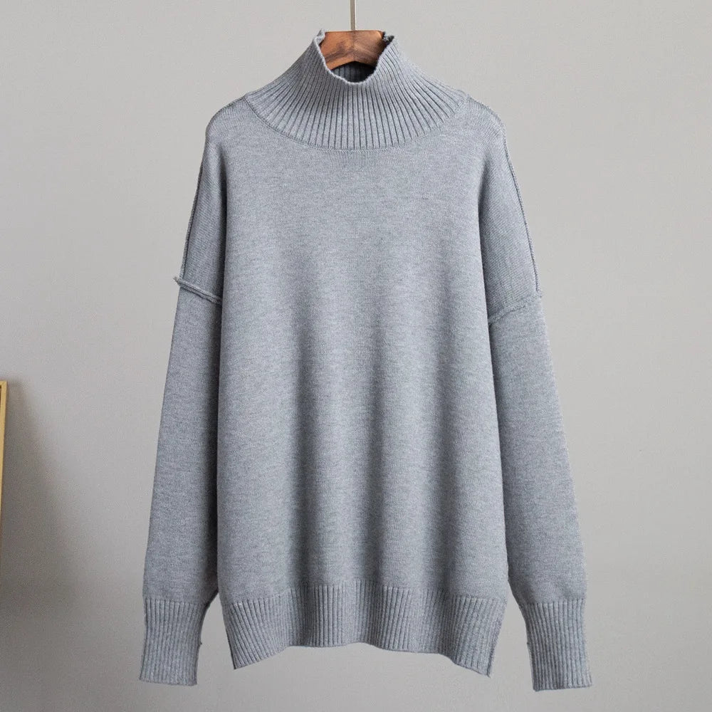 2025 New Women's Solid Color Knitted Turtleneck Sweater Autumn Winter Thick Loose Casual Pullovers Female Warm Fashion Sweater